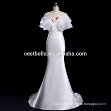V-Neck Guangzhou vestido de noiva fábrica vestido de cetim de cetim exótico